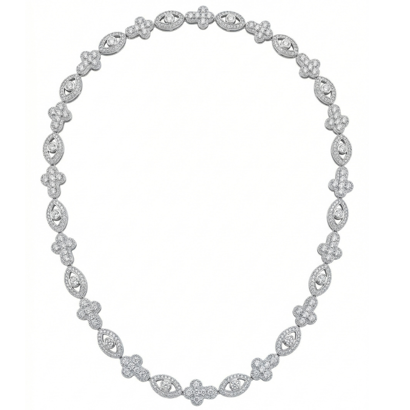 Collier Iced Out Œil Protecteur Plaqué Or Blanc – Cristaux Sertis Homme