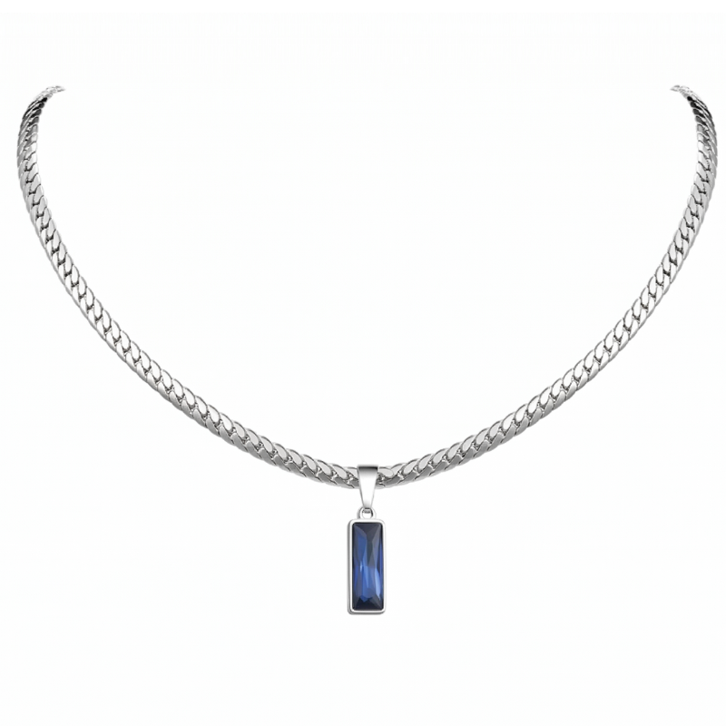 Pendentif "Deep Blue" en Acier Poli et Cristal