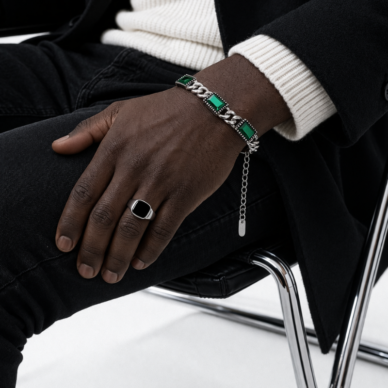 Bracelet Gourmette Argent Pierre Verte