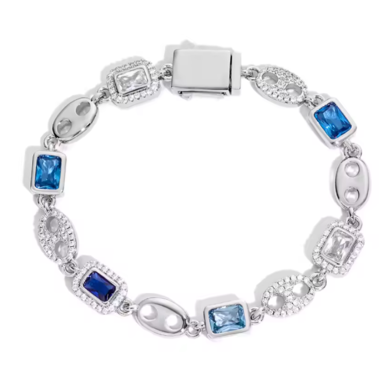Bracelet Homme Iced Out Géométrique Bleu Zircon