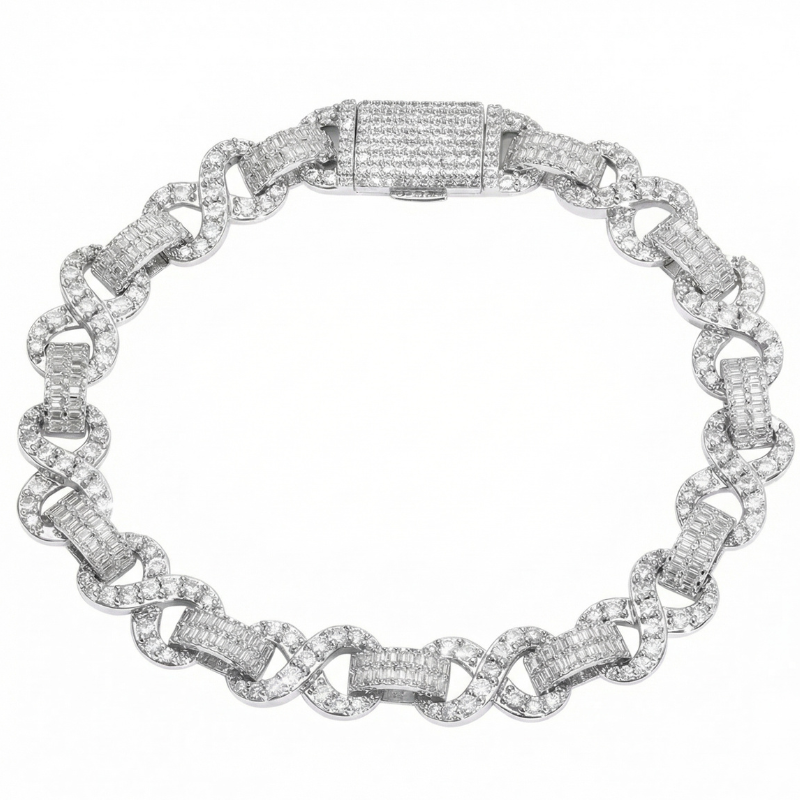 Bracelet Iced Out Infinity Plaqué Or Blanc – Maillons Infini Sertis Cristaux Homme