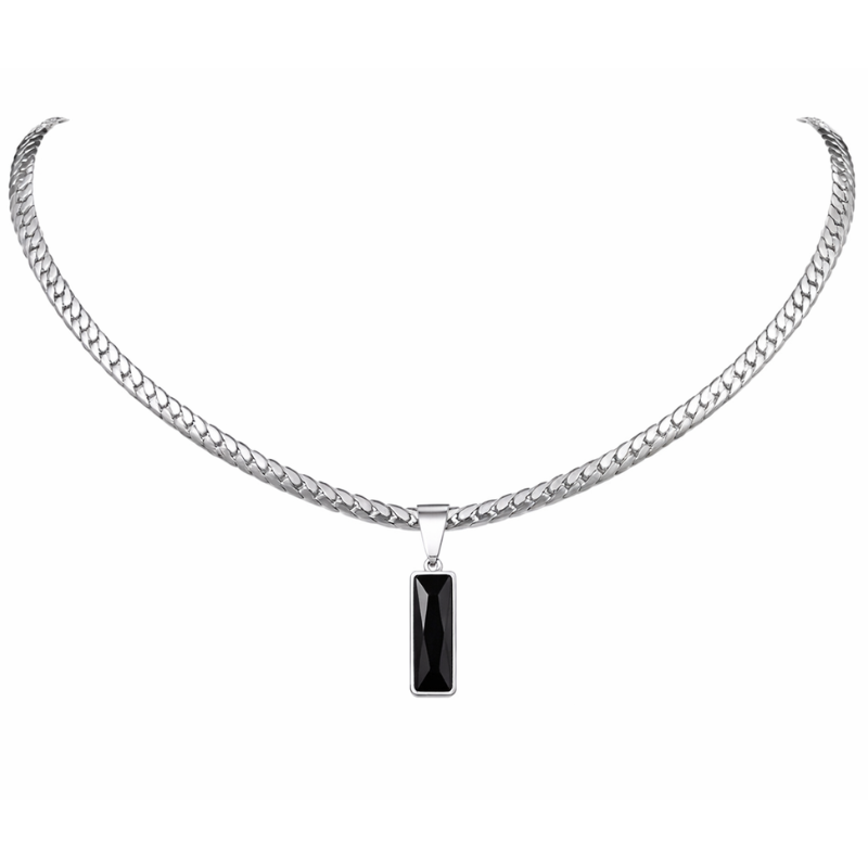 Pendentif "Deep Black" en Acier Poli et Cristal Noir