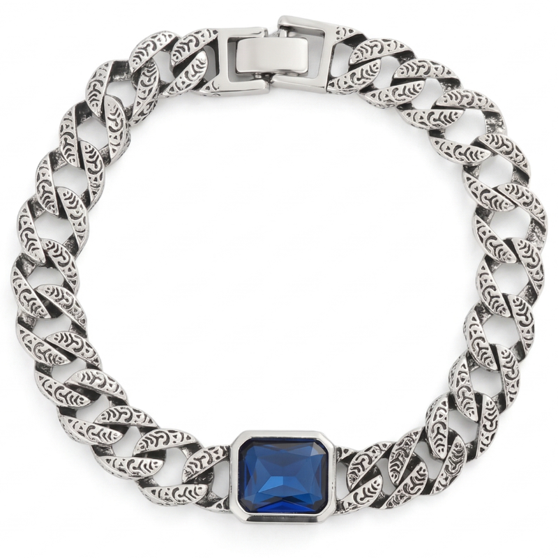 Bracelet Gourmette Royale : Pierre d’Azur Bleue Sculptée