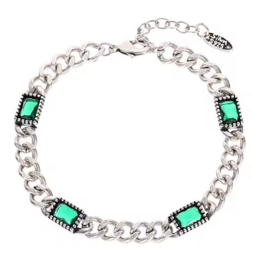 Bracelet Gourmette Argent Pierre Verte