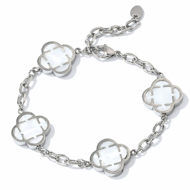 Bracelet Argent Trèfle des Oasis : Blanc