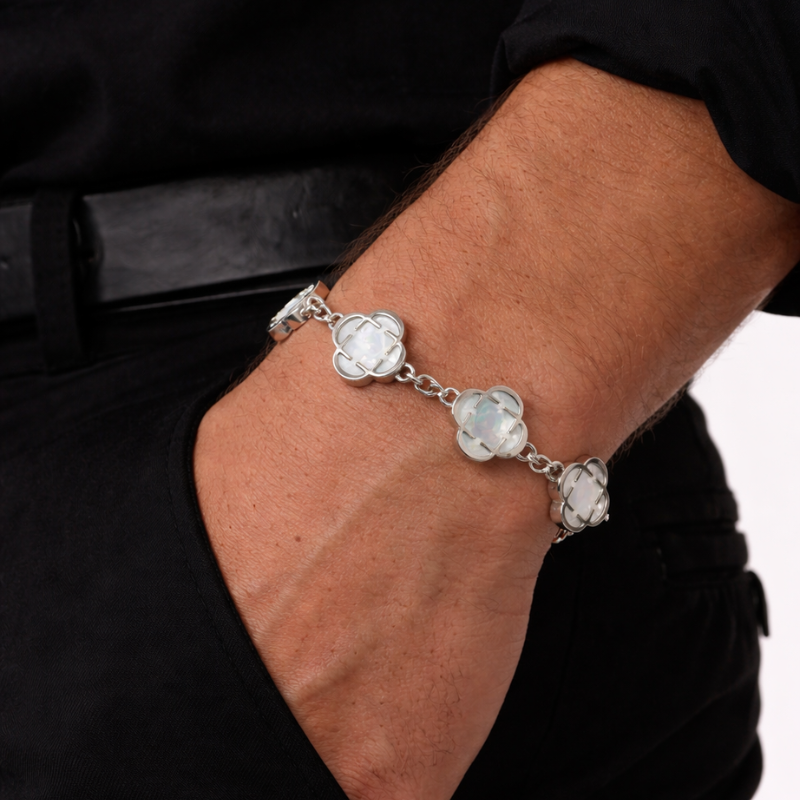 Bracelet Argent Trèfle des Oasis : Blanc