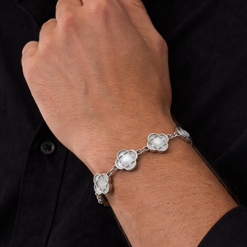 Bracelet Argent Trèfle des Oasis : Blanc