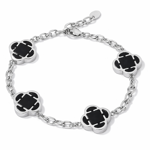 Bracelet Argent Trèfle des Oasis : Noir
