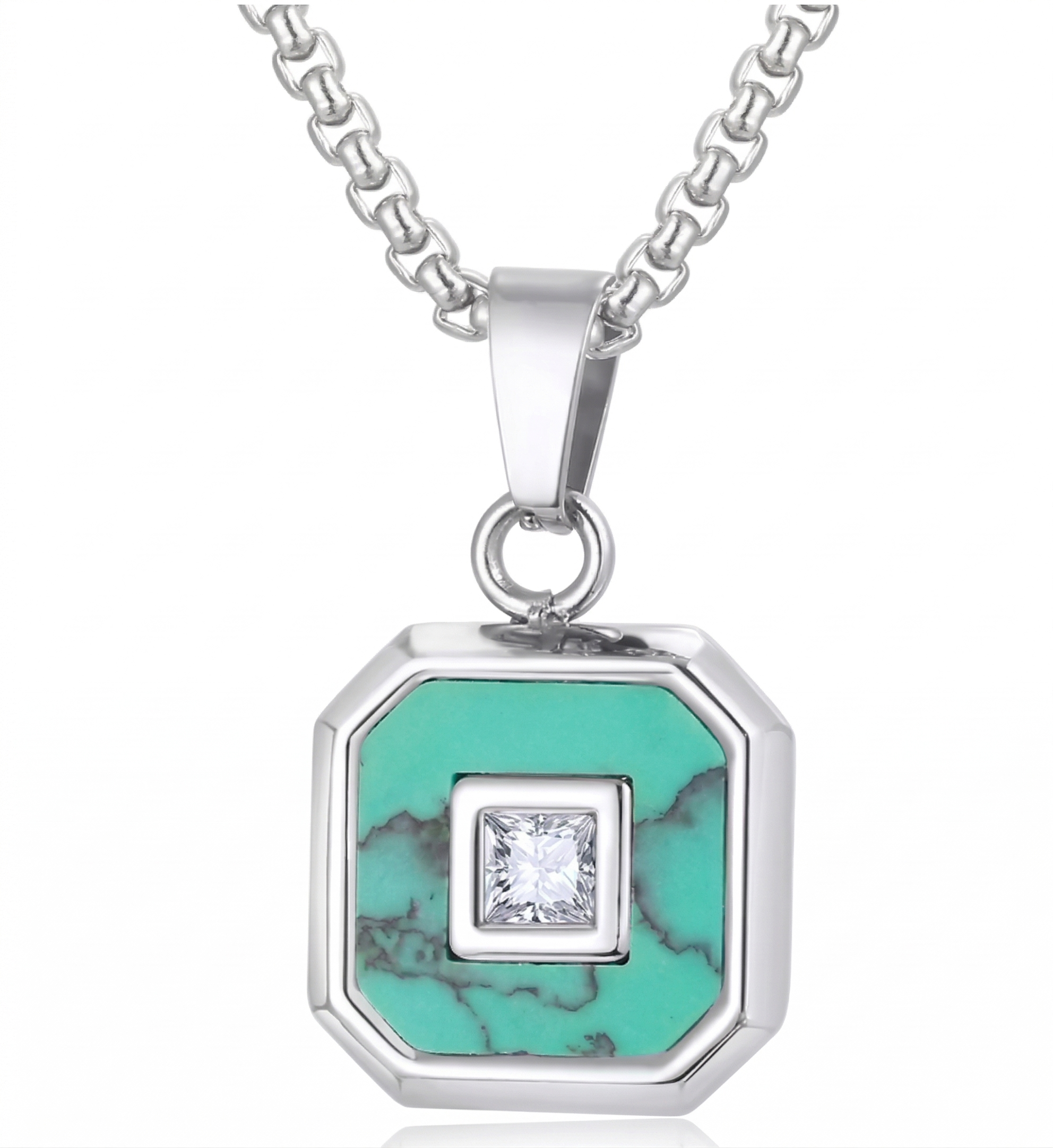 Collier Argent Mystique Pierre Onyx Turquoise